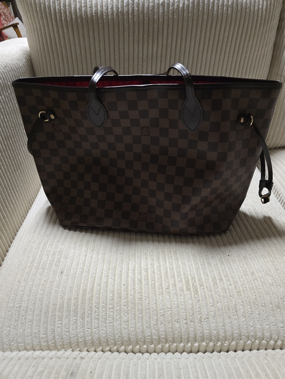 Source Unknown Brown Checkered Tote Bag with Dark Brown Handles - Picture 4 of 10